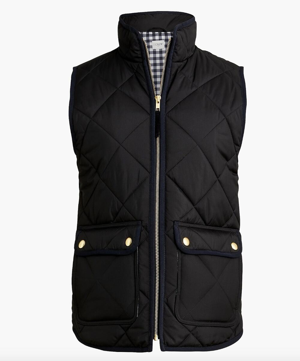 J.Crew Puffer Vest Snap Pockets Black Gingham Classic Lightweight Womens XS NWT